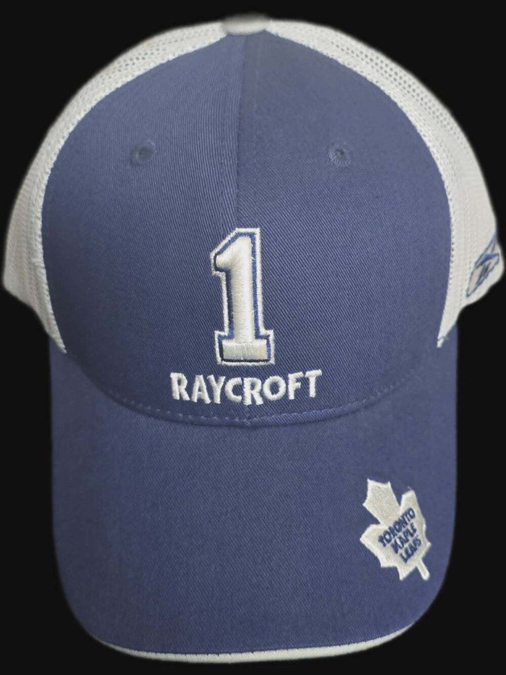 Toronto Maple Leafs Andrew Raycroft #1 Reebok Trucker Hat Blue White OSFA